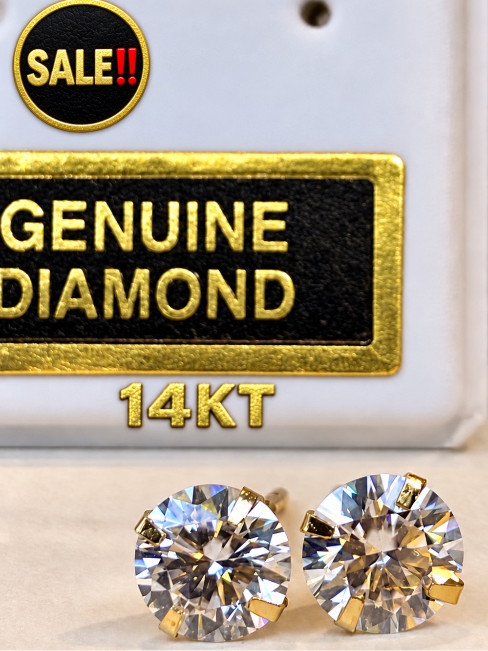 14K SOLID 1ct Certified Diamond studs yellow Gold pressure treated diamonds